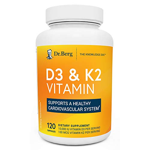 Dr. Berg's D3 & K2 Vitamin - D3K2 Supplement w/ Purified Bile Salts - Support Healthy Heart, Bone & Joint - 10,000 IU of Vitamin D3 & 100 mcg of Vitamin K2 MK7 - 120 Capsules