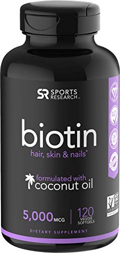 Sport Research Biotin infused with organic virgin coconut oil - 5000mcg (120 veggie-softgels)