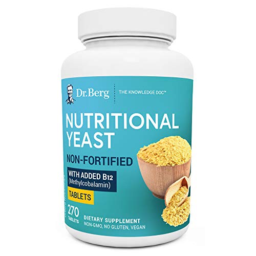 Dr. Berg's Nutritional Yeast Tablets – Non-Fortified Natural B12 Added - All 8 B Vitamin Complex – No Gluten Non-GMO No Synthetics - 270 Vegan Tablets Dietary Supplements