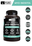 100% Pure Myo-Inositol, 365 Capsules, 3-Month Supply, No Additives or Magnesium Stearate Fillers, 1860 mg Undiluted Vitamin B8 Powder per Serving, Made in The USA