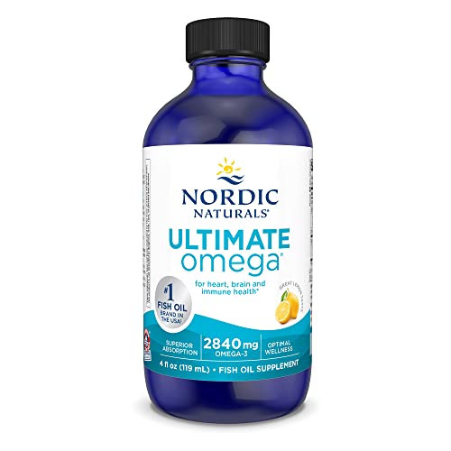 Nordic Naturals Ultimate Omega Liquid, Lemon Flavor - 4 oz - 2840 mg Omega-3 - High-Potency Omega-3 Fish Oil Supplement with EPA & DHA - Promotes Brain & Heart Health - Non-GMO - 24 Servings
