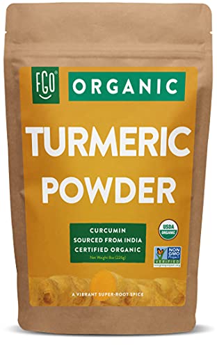 Organic Turmeric Root Powder w/ Curcumin | Lab Tested for Purity | 100% Raw from India | 8oz/226g Resealable Kraft Bag | by FGO