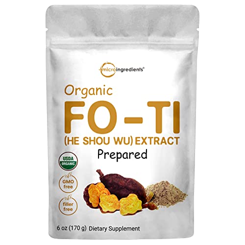 Organic He Shou Wu, Pure Fo Ti Extract Powder, 6 Ounce, Prepared Foti Steaming with Black Bean, Traditional Anti Aging Herb, Promotes Hair Health and Antioxidant, Filler Free and No GMOs
