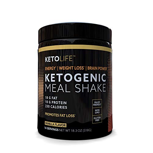 KetoLife Ketogenic Meal Shake Vanilla Dietary Supplement, Rich in MCTs and Protein, Keto and Paleo Friendly, Weight Loss, 18.3 oz. (14 servings)