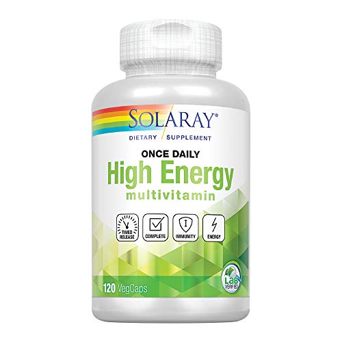 Solaray High Energy Multivitamin | Once Daily, Timed-Release Formula | Whole Food & Herb Base | Non-GMO | 120 VegCaps