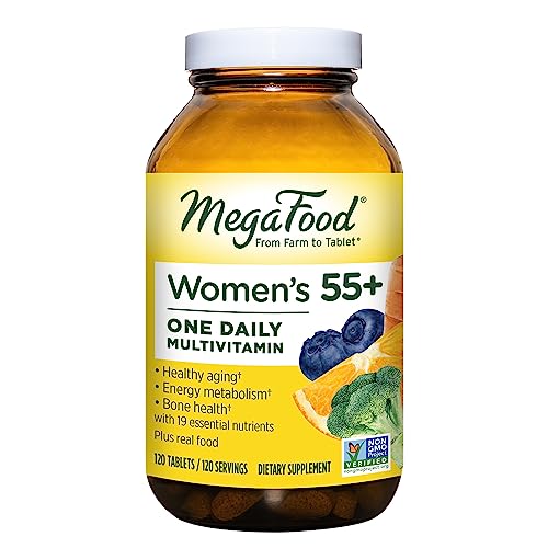 MegaFood Women's 55+ One Daily Multivitamin for Women with Vitamin A, Vitamin C & Vitamin E for optimal aging support - Plus Real Food - Bone & Immune Support Supplement - Vegetarian - 120 Tabs