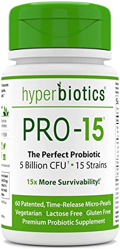 Hyperbiotics Pro 15 Probiotic | Patented Time Release Pearls | 15 Strains | Probiotics for Women, Men, Adults | Digestive and Immune Support | Vegetarian, Dairy & Gluten Free (60 Count)
