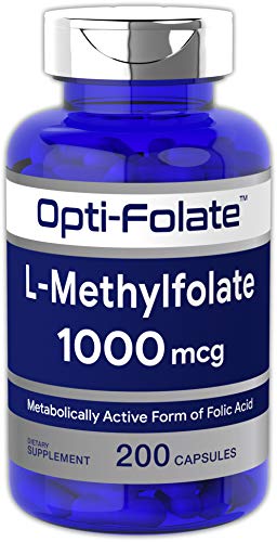 L Methylfolate 1000mcg | 200 Capsules | Value Size | Optimized and Activated | Non-GMO, Gluten Free | Methyl Folate, 5-MTHF | by Opti-Folate