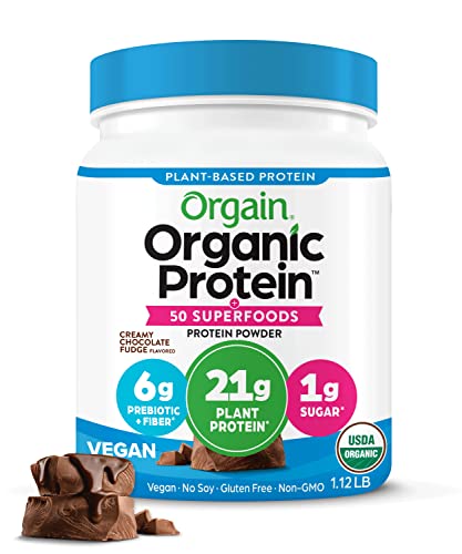 Orgain Organic Protein + Superfoods Powder, Creamy Chocolate Fudge - 21g of Protein, Vegan, Plant Based, 6g of Fiber, No Dairy, Gluten, Soy or Added Sugar, Non-GMO, 1.12 Lb
