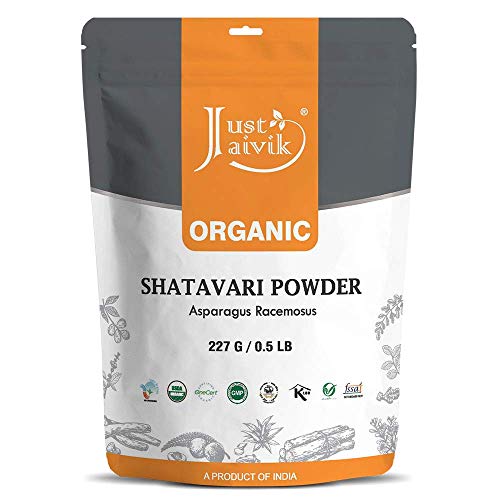 Just Jaivik 100% Organic Shatavari Powder, USDA Organic, 1/2 Pound / 227g, Asparagus Racemosus, Rejuvenative for Vata and Pitta That Promotes Vitality and Strength.