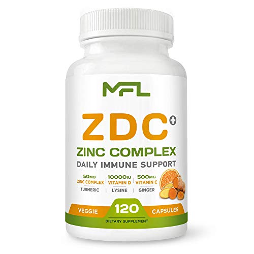 CDZ + Ginger + Lysine + Turmeric |Vitamin C 500mg| Vitamin D3 10,000 IU(250mcg)| Zinc Complex 50 mg| Turmeric 100mg| Lysine 100 mg| Ginger 100 mg| Vegetarian Capsules| 120 Servings