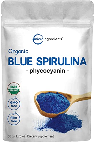 Organic Blue Spirulina Powder (Phycocyanin Extract), No Fishy Smell, 100% Vegan Protein from Blue-Green Algae, Natural Luminous Blue Food Coloring for Smoothies, Baking, Drinks & Cooking - 50 Servings