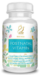 Actif Organic Postnatal Vitamin with 25+ Organic Vitamins and Organic Herbs, Nursing and Lactation Supplement, Non-GMO, Made in USA, 90 Count