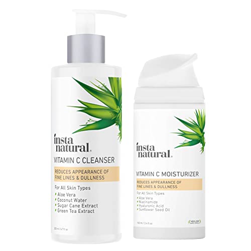InstaNatural Vitamin C Face Wash and Vitamin C Moisturizer, Skin Care Set, Brightening Cleanser & Hydrating Facial Moisturizer with Hyaluronic Acid, Ferulic Acid and Niacinamide