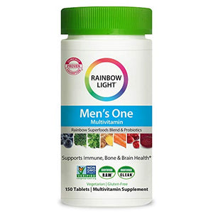 Rainbow Light Men’s One Multivitamin for Men, with Vitamin C, Vitamin D, & Zinc for Immune Support, Clinically Proven Absorption of 6 Key Nutrients, Non-GMO, Vegetarian & Gluten Free, 150 Tablets