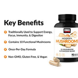 FORCE FACTOR Modern Mushrooms Capsules, Mushroom Supplement with Lions Mane, Turkey Tail, & Cordyceps to Support Energy, Focus, Immunity, & Digestion, 90 Vegetable Capsules