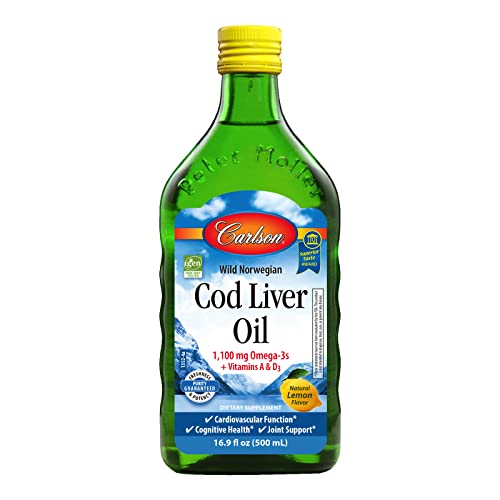 Carlson - Cod Liver Oil, 1100 mg Omega-3s, Liquid Fish Oil Supplement, Wild-Caught Norwegian Arctic Cod-Liver Oil, Sustainably Sourced Nordic Fish Oil Liquid, Lemon, 500 ml