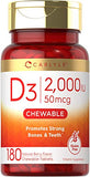 Chewable Vitamin D3 2000 IU (50mcg) Tablets | 180 Count | Natural Berry Flavor | Vegetarian, Non-GMO and Gluten Free | by Carlyle