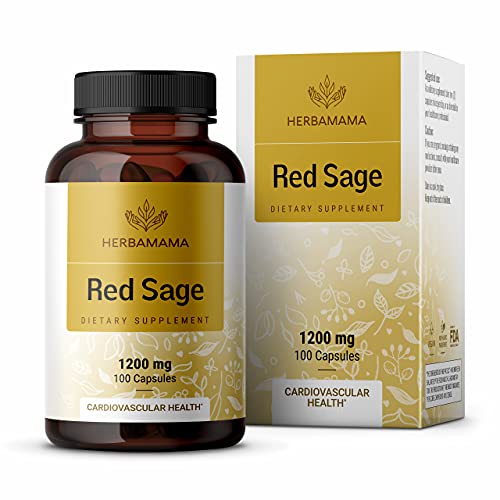 HERBAMAMA Red Sage Capsules - Organic Dan Shen Root (Salvia Miltiorrhiza) Extract Supplement to Support Heart Health, Blood Flow & Circulation - Antioxidant-Rich, Non-GMO - 1200mg, 100 Vegetarian Caps