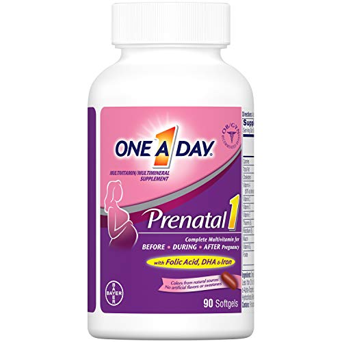One A Day Women's Prenatal 1 Multivitamin, Supplement for Before, During, and Post Pregnancy, Including Vitamins A, C, D, E, B6, B12, and Omega-3 DHA, 90 Count