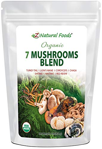 Z Natural Foods Organic 7 Mushroom Supplement with Lion’s Mane, Cordyceps, Chaga, Red Reishi, Shiitake, Maitake and Turkey Tail Mushrooms, Non-GMO Supplement - Made in USA - 1 lb