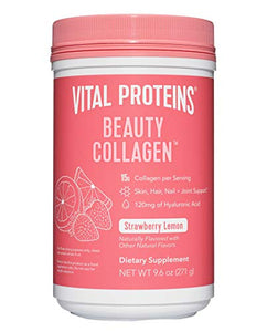 Vital Proteins Beauty Collagen Peptides Powder Supplement for Women, 120mg of Hyaluronic Acid, 15g of Collagen Per Serving, Enhances Skin Elasticity and Hydration, Strawberry Lemon, 9.6oz Canister