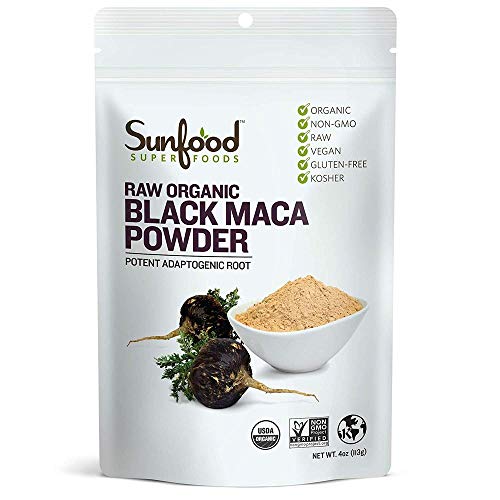 Black Maca Root Powder- Organic, Non-GMO. Highest Quality Peruvian Maca for Men & Women. 100% Pure: No Additives, Fillers or Preservatives. 4 oz Bag