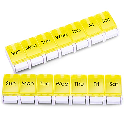 2-Pack Large Weekly Pill Organizer 1 Times a Day, 7 Day AM PM Pill Case, Weekly Medicine Organizer Twice a Day, Oversized Daily Medication Organizer for Vitamin Supplement and Big Fish Oil.(Yellow)