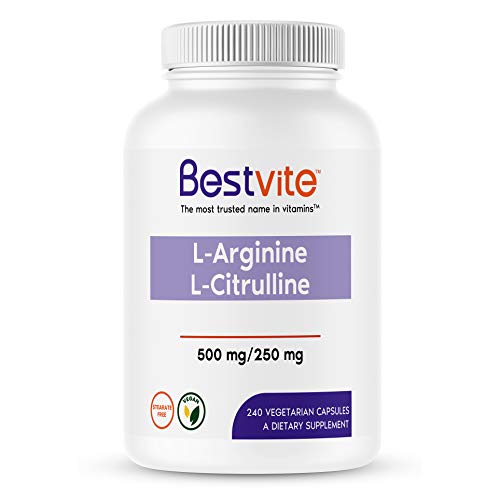 L-Arginine L-Citrulline 500mg / 250mg Vegan (240 Vegetarian Capsules) - No Stearates - No Dicalcium Phosphate - Non GMO - Gluten Free