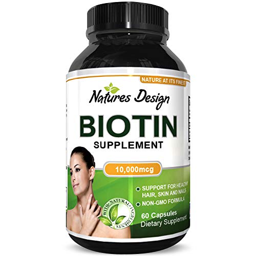 10000 mcg Pure Biotin Pills for Women Men - Stop Hair Loss Thinning All Natural Supplement for Shiny Thick Hair Growth - Vegetarian Vitamin Capsules - Get Clear Skin Strong Nails by Natures Craft