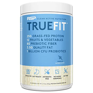 TrueFit Meal Replacement Shake Protein Powder, Grass Fed Whey + Organic Fruits & Veggies, Keto, Fiber & Probiotics, Non-GMO, Gluten Free