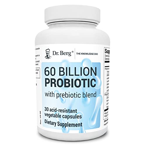 Dr. Berg 60 Billion Probiotic Supplement - Probiotics for Men & Women - Pre and Probiotics for Women Digestive Health - 30 Vegetable Capsules