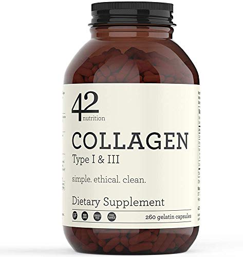 42Nutrition Collagen Pills Type I and III Supplements - 260 Gelatin Capsules with Vitamin C and Essential Amino Acids for Healthy Hair Skin Bones and Muscles - Gluten Free Non-GMO and Grass Fed
