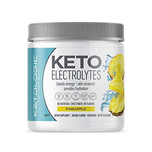 KetoLogic Keto Electrolyte Powder: Sugar Free Electrolyte Supplement for Rapid Hydration, Recovery, Cramps & Energy Boost | NO Carbs, NO Calories, NO Artificial Sweeteners | 45 Serve (Pineapple)