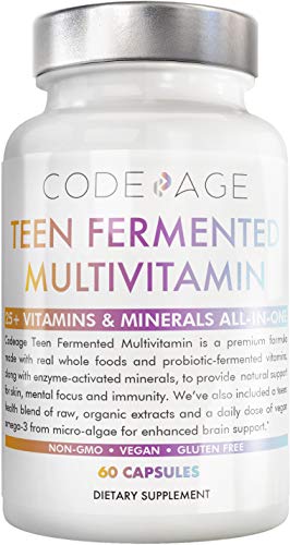 Codeage Daily Teen Multivitamin - Organic Whole Foods - Probiotic Fermented Vitamins - Enzymes, Minerals for Teenage Boys & Girls - Vegan, Non-GMO, Gluten Free Supplement for Active Kids - 60 Capsules