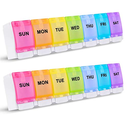 Large Pill Organizer Twice a Day, Weekly Pill Box 2 Times a Day, AM PM Pill Case, Rainbow Pill Container 7 Day, Vitamin/Fish Oils/Supplement Organizer (Blue)