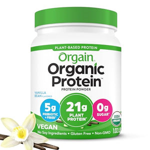 Orgain Organic Vegan Protein Powder, Vanilla Bean - 21g Plant Based Protein, Gluten Free, Dairy Free, Lactose Free, Soy Free, No Sugar Added, Kosher, For Smoothies & Shakes - 1.02lb