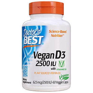 Doctor's Best Vitamin D3 2500IU with Vitashine D3, Non-GMO, Vegan, Gluten Free, Soy Free, Regulates Immune Function, Supports Healthy Bones, 60 Veggie Caps
