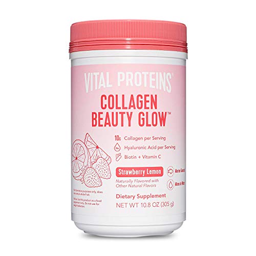 Vital Proteins Collagen Beauty Glow, Marine-Based Collagen Peptides Supplement - 10g of Collagen Per Serving - Hyaluronic Acid & Biotin & Vitamin C - Strawberry Lemon 10.8oz