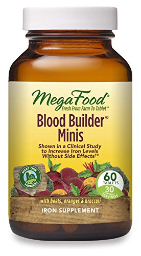 MegaFood, Blood Builder Minis, Daily Iron Supplement and Multivitamin, Supports Energy and Red Blood Cell Production Without Nausea or Constipation, Gluten-Free, Vegan, 60 Tablets