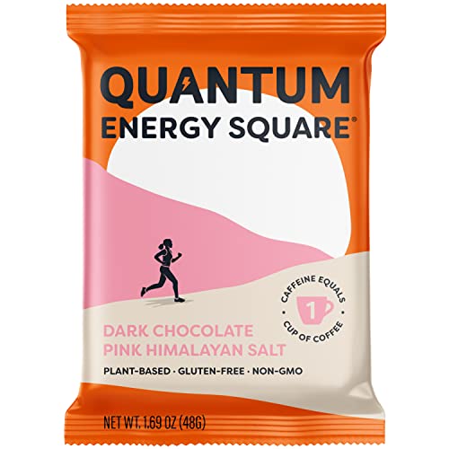 QUANTUM Energy Square | Organic Caffeinated Energy Protein Bars | 10g | Plant Based | Gluten Free | Vegan | Dairy/Soy-Free | Non-GMO | Breakfast Bar | Healthy Snacks | Dark Chocolate Pink Himalayan Sea Salt | 8 Pk