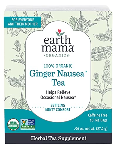 Earth Mama Organic Ginger Nausea Tea Bags for Occasional Sickness, Green, 16 Count