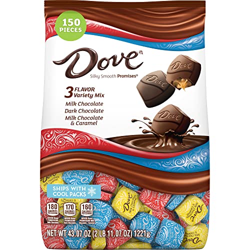 DOVE PROMISES Dark Chocolate, Milk Chocolate, Milk & Caramel Chocolates Variety Pack Chocolate Candy Assortment Individually Wrapped, 43.07 oz, 150 Piece Bag