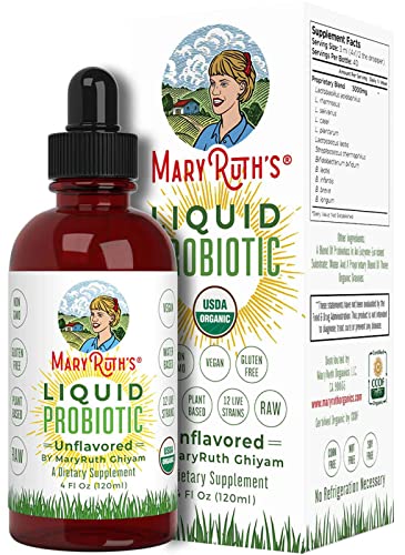 Liquid Probiotics for Women, Men & Kids by MaryRuth's, Vegan, Organic, Plant-Based & Non-GMO, Unflavored with Acidophilus, 4 Fl Oz