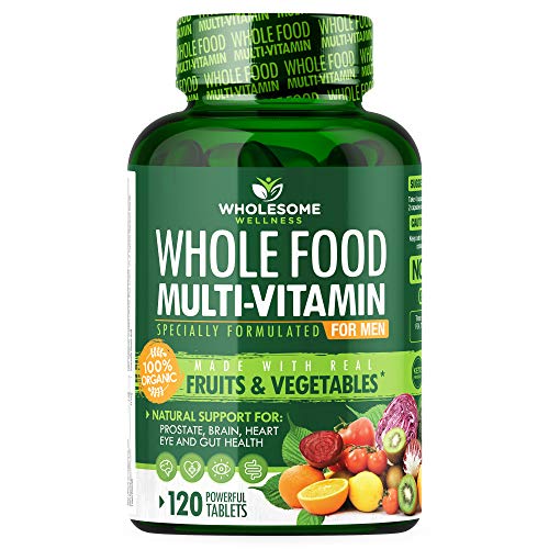 Whole Food Multivitamin for Men - Natural Multi Vitamins, Minerals, Organic Extracts - Vegan Vegetarian - Best for Daily Energy, Brain, Heart & Eye Health - 120 Tablets