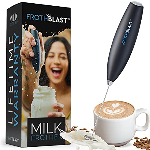 FrothBlast Milk Frother Handheld for Coffee {Foam Maker} Electric Whisk Drink Mixer for Lattes, Cappuccino, Frappe, Matcha, Hot Chocolate (Black)