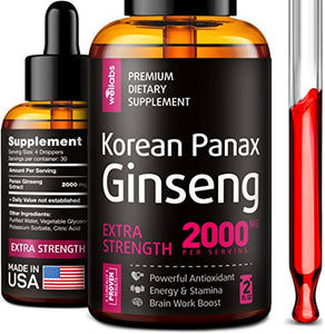 Liquid Korean Panax Ginseng Extract - High in Ginsenosides - Made in USA - Organic Ginseng for Immune Support, Energy Boost & Cognitive Function Improvement - Energy & Focus Increase for Women & Men