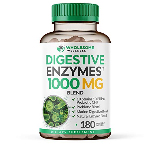 Digestive Enzymes 1000MG Plus Prebiotics & Probiotics Supplement, 180 Capsules, Organic Plant-Based Vegan Formula for Better Digestion & Lactose Absorption with Amylase & Bromelain, 3-6 Month Supply