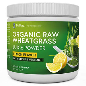 Dr. Berg's Organic Raw Wheat Grass Juice Powder with Kamut - Natural Lemon Flavor - Rich in Vitamins, Chlorophyll & Trace Minerals - BioActive Dehydration & Ultra-Concentrated Nutrients (1 Pack)