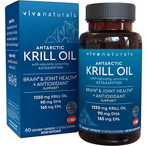 Krill Oil Supplement - Antarctic Krill Oil 1250 mg, Crill Oil Omega 3 with Astaxanthin, DHA Supplements for Joint and Brain Health, No Fishy Taste & Easy to Swallow, 60 Capsules.